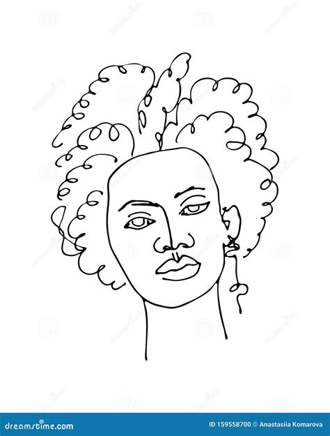 Linear Abstract Woman Face With Curly Hair Stock Vector Illustration Of Fashion Sketch