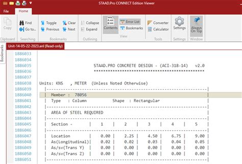 Concrete Design Output Values Is Not Showing In Staad Pro Connect