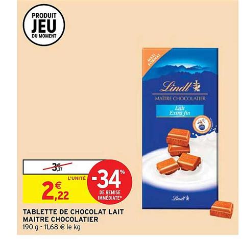 Promo Tablette De Chocolat Lait Ma Tre Chocolatier Chez Intermarch