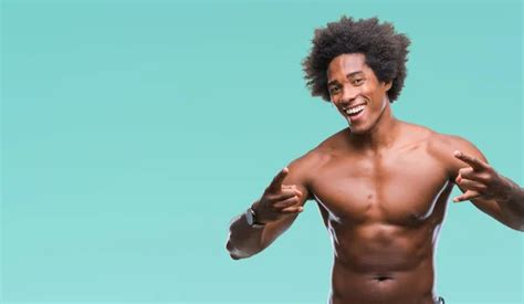 Afro American Shirtless Man Showing Nude Body Isolated Background Doing Stock Photo By