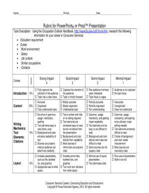 Fillable Online Rubric For Powerpoint Or Prezi Presentation Human