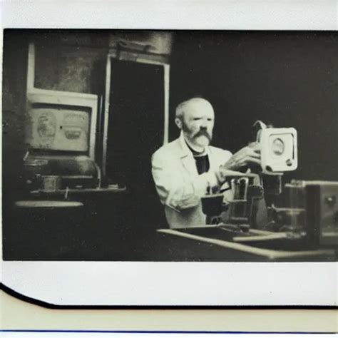 Old Polaroid Depicting A Russian Scientist Besides A Stable Diffusion