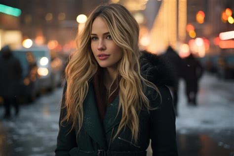 Premium Photo A Beautiful Blonde Woman Standing In The Middle Of A City Street At Night