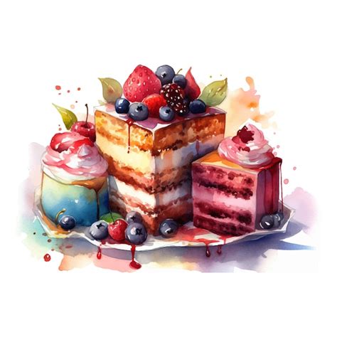 Aquarell kuchen clipart weißer hintergrund Premium Vektor