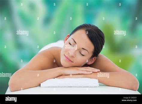 Beautiful Brunette Relaxing On Massage Table Stock Photo Alamy