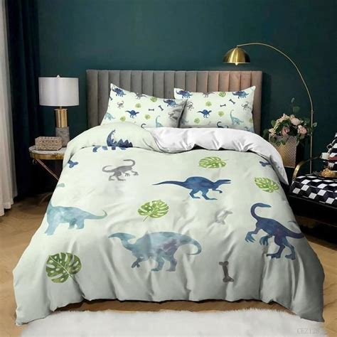 Housse de Couette Dinosaure de Dessin animé Vert Parure de lit 3 pièces