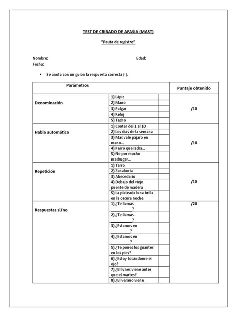 Mast Mississippi Aphasia Screening Test Pdf Naturaleza