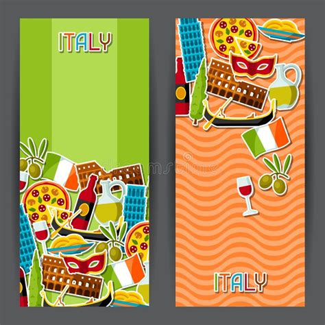 Italy Banners Design Italian Sticker Symbols And Objects Stock Vector