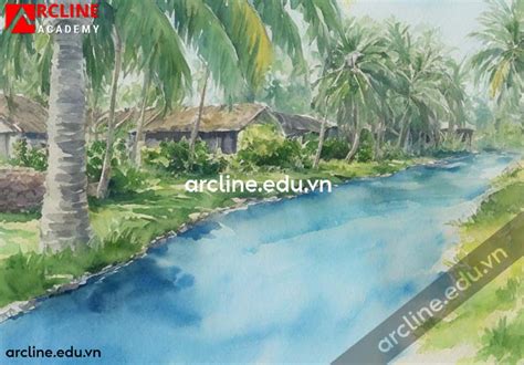 huong  cac buoc ve tranh phong canh  nuoc arcline academy