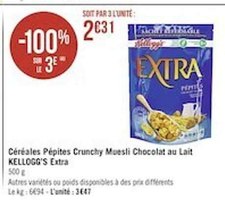 Promo C R Ales P Pites Crunchy Muesli Chocolat Au Lait Kellogg S Extra