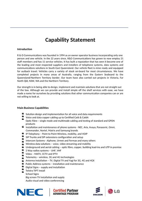 Free Printable Capability Statement Templates Pdf Word