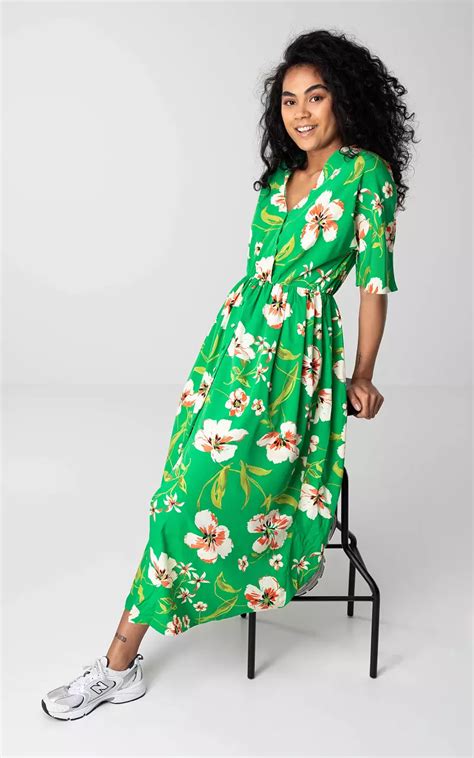 Maxi Jurk Met Bloemenprint Groen Creme Guts Gusto