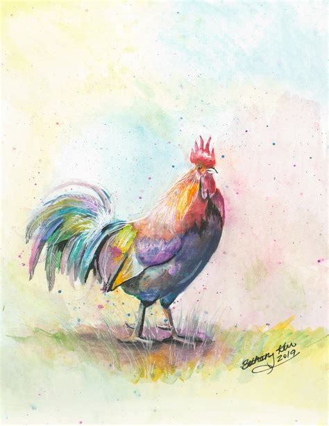 Watercolor Rooster Colorful Painting Art Print by Bethany Kerr - Etsy