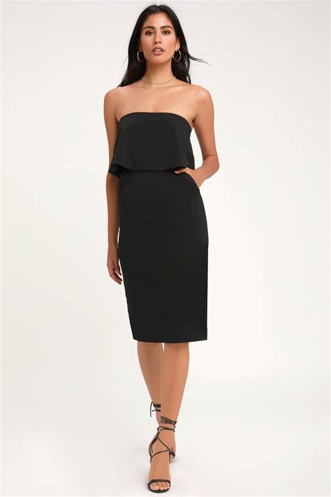 Cute Black Dress Black Strapless Dress Black Midi Dress Lulus