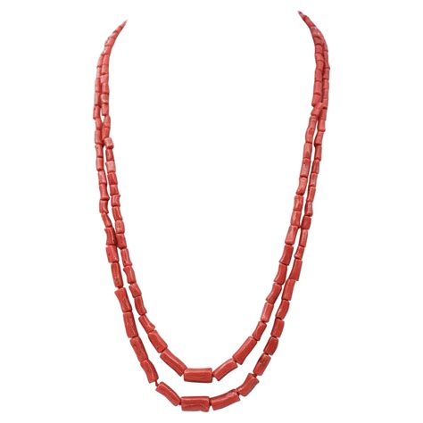 141 1 G Big Red Coral Long Multi Strand Retrò Necklace For Sale At 1stdibs