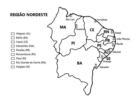 Desenho Do Nordeste Para Colorir - Desenhos de Mapa do Brasil para Imprimir e Colorir