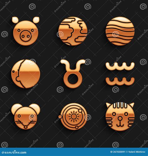 Set Taurus Zodiac Sistema Solar Tiger Aquarius Rata Eclipse Del Planeta Solar Jupiter E Icono