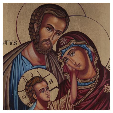 Icona Bizantina Sacra Famiglia Dipinta Su Legno 40x30 Cm Vendita