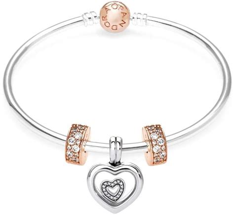 Pandora Floating Heart Locket & Rose Elegance Clip Gift Bracelet ...