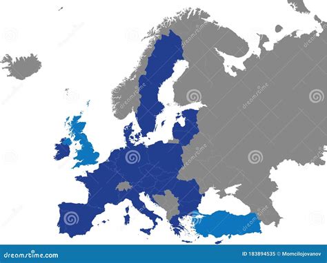 Political Map Of European Union Customs Union Eucu Stock Vector