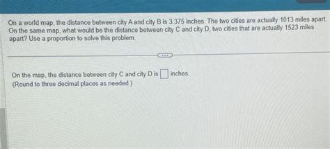 Solved On a world map, the distance between city A and city | Chegg.com