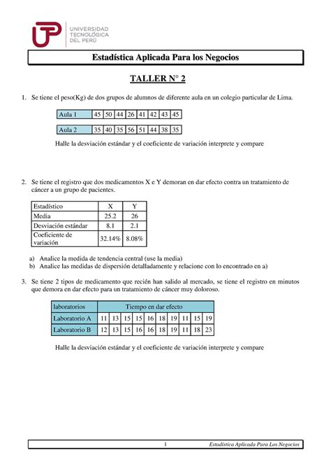 Taller Ep N Ejercicios Estad Stica Aplicada Para Los