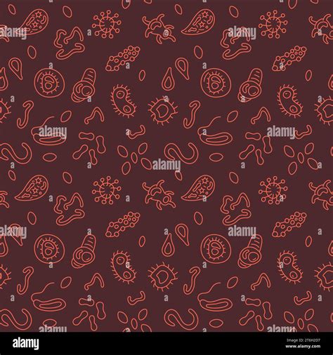 Biology Microbes Vector Bioengineering Concept Red Seamless Pattern In