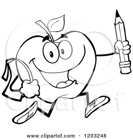 Cartoon of a Black and White Apple Character Student Running with a ...