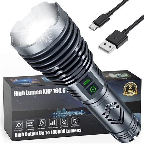 XHP160 6 Lampe de poche rechargeable 180 000 lumens haute luminosité