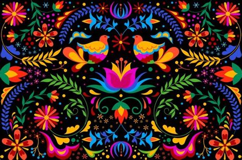 Colorful Mexican Background With Flowers And Birds Obras De Arte Mexicano Fondos Mexicanos