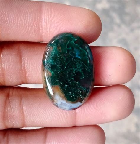 Natural Moss Agate Cabochon Jewellery 30x20mm 33 10 Cts Etsy