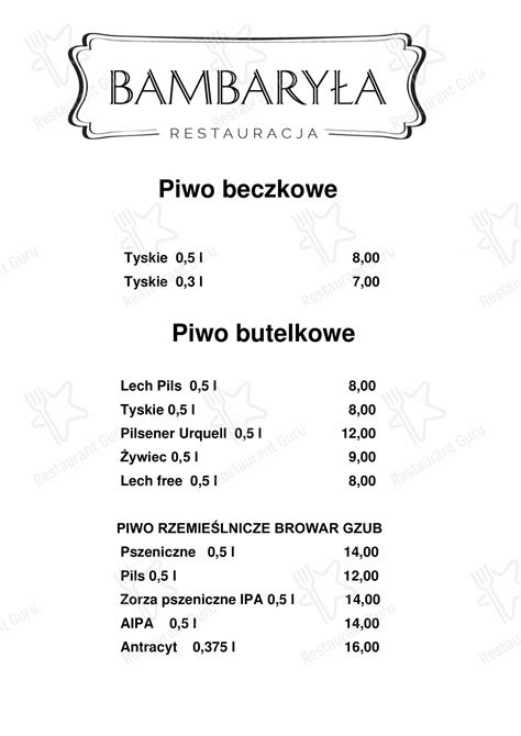 Menu At Bambary A Restauracja Imprezy Okoliczno Ciowe Catering Tulce