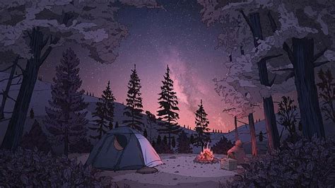 HD wallpaper: Chillhop Music, camp, campfire, forest | Wallpaper Flare