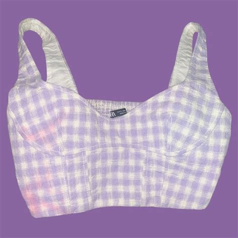 Zara Tops Zara Purple And White Checkered Crop Top Poshmark