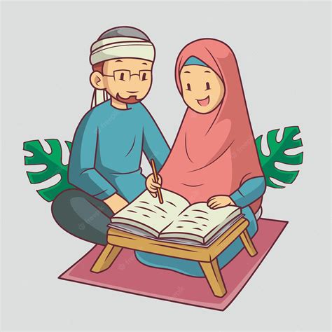 Premium Vector Muslim Couple Reading The Quran Together