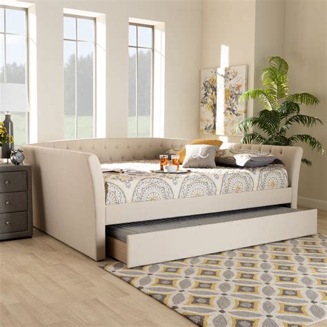 Baxton Studio Delora Beige Upholstered Queen Size Daybed With Roll Out