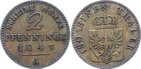 Brandenburg Preußen 2 Pfennig 1847 A Friedrich Wilhelm IV 1840 1861