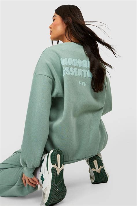 Womens Wardrobe Essentials Slogan Oversized Sweater Boohoo Uk