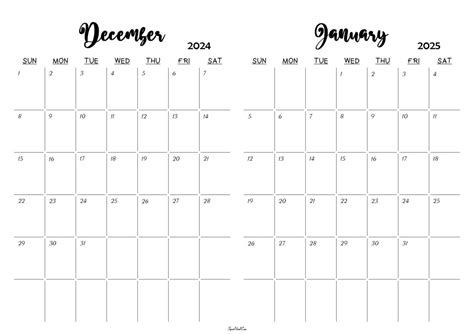 December 2024 January 2025 Calendar Templates Spootviral