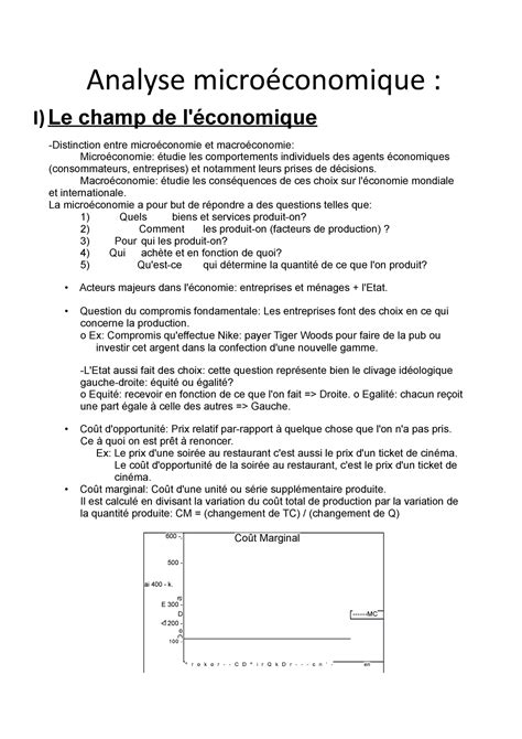 Analyse microéconomique 1 Analyse microéconomique I Le champ de l