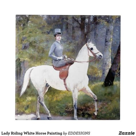 Lady Riding White Horse Painting Tile | Zazzle | Картина лошади ...