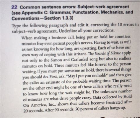 Common Sentence Errors Subject Verb Agreement Chegg