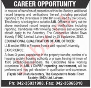 AML Officer Jobs 2022 In Lahore 2024 Job Advertisement Pakistan