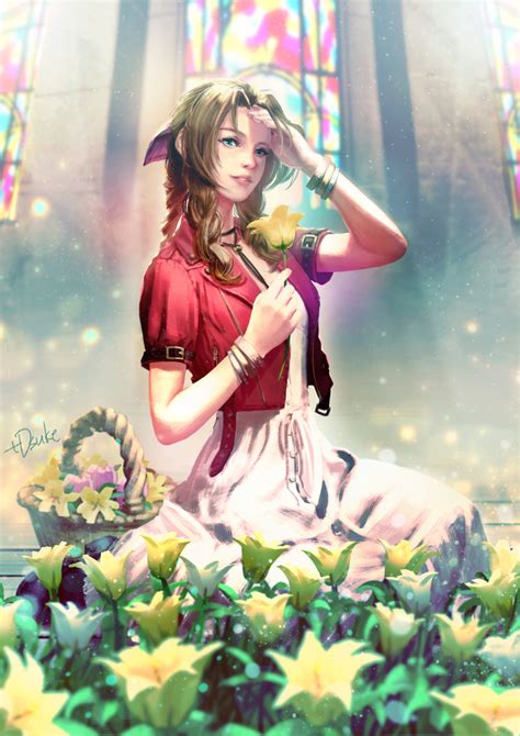 Safebooru 1girl Aerith Gainsborough Bow Braid Breasts Brown Hair