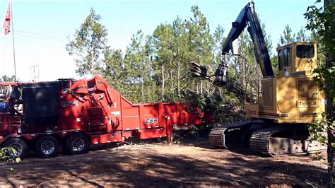 Tigercat 250 Log Loader Feeding Rotochopper B66 Grinder Youtube