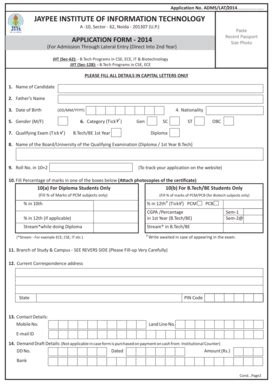 Fillable Online Jiit Ac Application Form 2014 Jaypee Institute Of