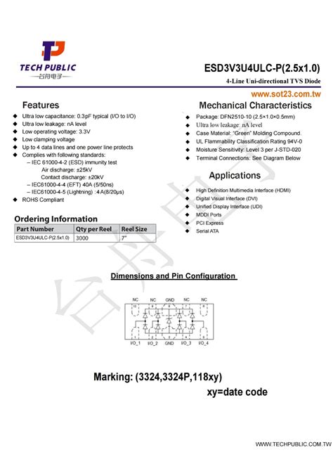 Esd3v3u4ulc P25x10（tech Public台舟）esd3v3u4ulc P25x10中文资料价格