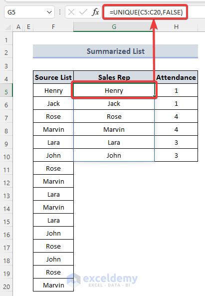 How To Summarize A List Of Names In Excel 5 Ways