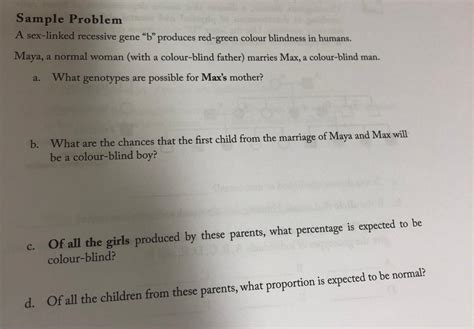 Solved Sample Problem A Sex Linked Recessive Gene B Chegg