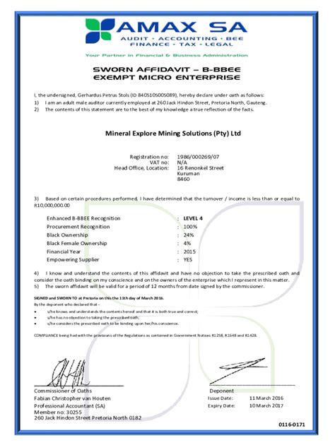 Fillable Online B Bbee Exempted Micro Enterprise Sworn Affidavit